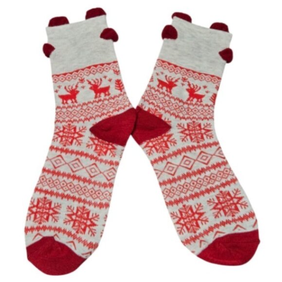 3 Pairs Christmas Unisex Adult Mid-Calf Cozy Snowflake & Reindeer Knit Socks NEW - Picture 13 of 16